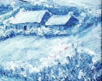 Original art"First Snowfall of Winter " acrylic painting 10 x 8 ins,Snowscene, Ireland landscape, Snowfall wicklow