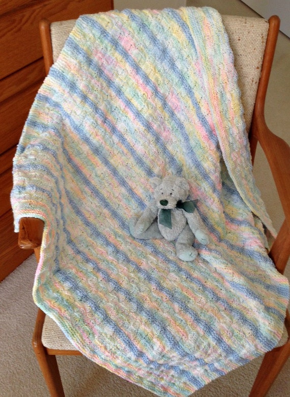 Hand Knit Baby Blanket/ Soft Baby Bernat Yarn/ Variegated