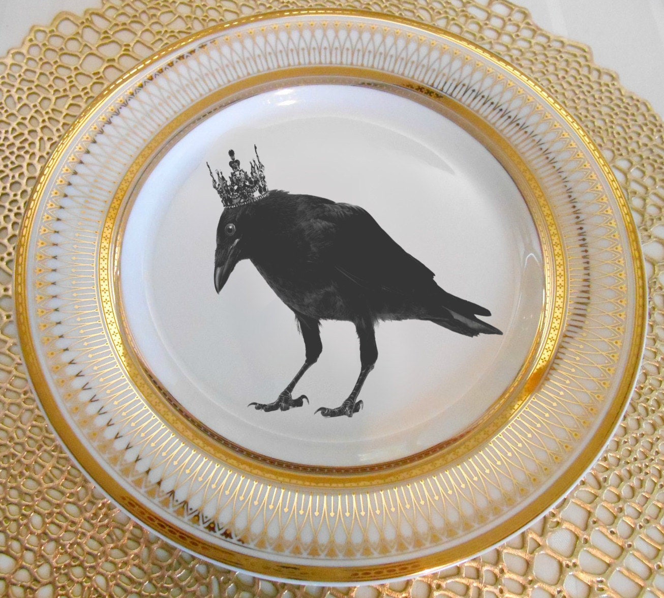 Gold Raven / Crow Plates Crow Raven Dishes Crow Raven