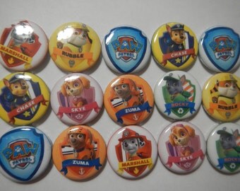 15 Cute Paw Inspired Patrol Character Pinback Button Shower Goody Gift Treat Party Favors Brooches