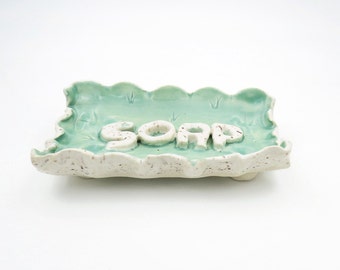 Ceramic Soap Dish. Mint Decor. Bathroom Decor. Kitchen Decor. Handmade