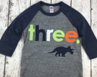 Dinosaur shirt, dinosaur birthday, dinosaur party, raglan shirt, boys birthday shirt, dinosaur decor, triceratops, kids clothing, shirt