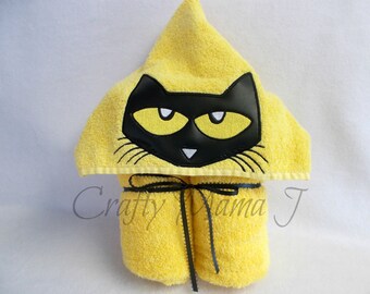 Pete The Cat inspired Sneaker Cat Hooded Bath Towel! Perfect gift. READY TO SHIP. Can be personalized. 10" hood for child or adult.