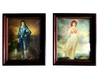 Vintage Pinkie and Blue Boy Set of Framed Prints Convex Glass Framed Romantic 1950s