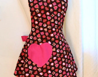 Womens Apron in Chocolate Candies Print