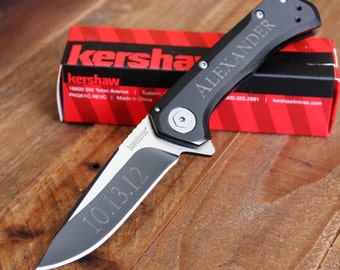 Kershaw Showtime Folding Knife with Black Two Tone Finish - Personalized Groomsmen Gift, Engraved, Best Man Ideas, Pocket Knives