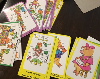Vintage activity cards for preschool retro design alphabet