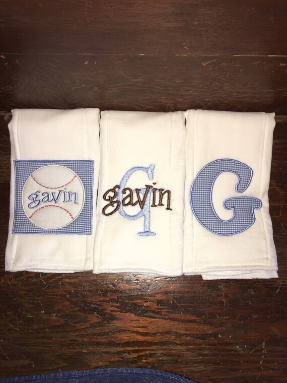Items similar to Set of three appliqued/monogrammed burp clothsbaby