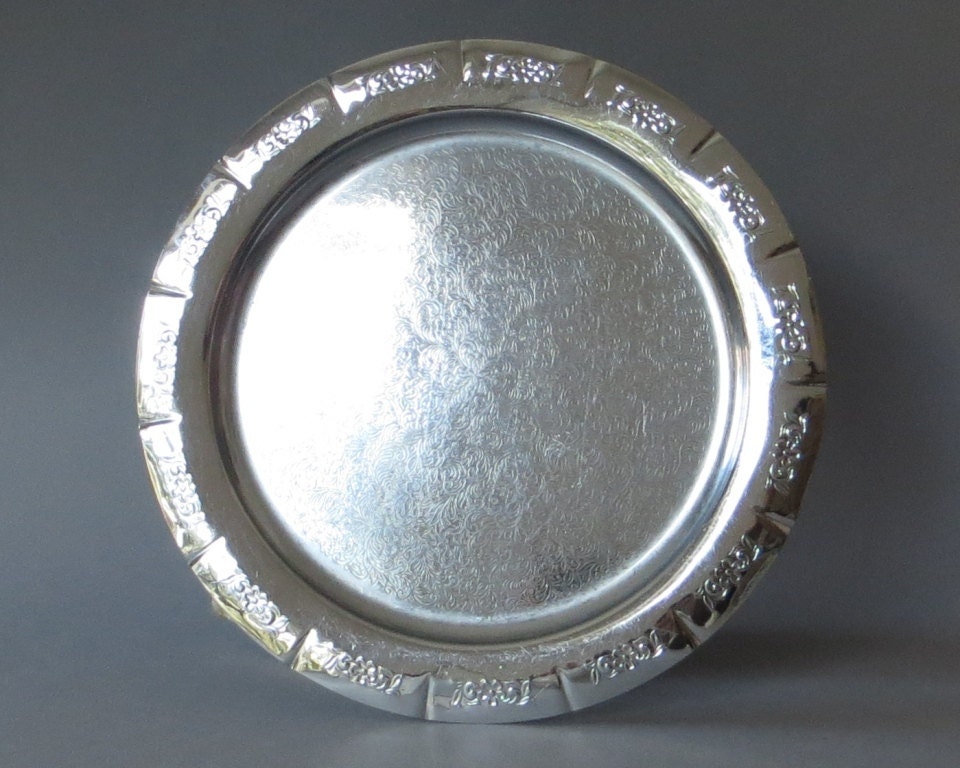 Vintage Serving Tray Nickel Plated Tray Swedish Serving Plate