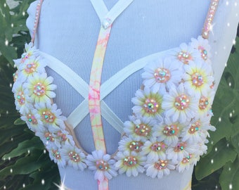 Ready to Ship! Tie Dye Daisy Rave Bra 34C