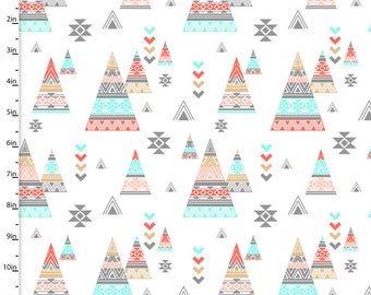 Teepees on White from 3 Wishes Fabric's Kohana Collection