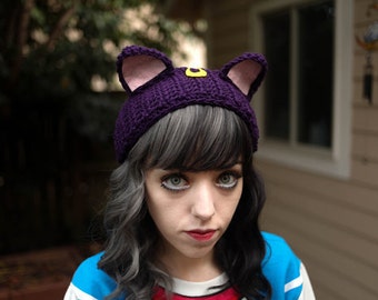 Luna - Handmade Sailor Moon Kitty Ears Crochet Ear Warmer Headband