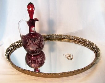 Vanity Mirror Oval Tray / Mirrored Dresser Tray 9 X 13