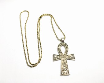 Vintage Egyptian Pendant/Necklace Antique Gold Tone Ahnk, Clearance Sale, Item No. B448