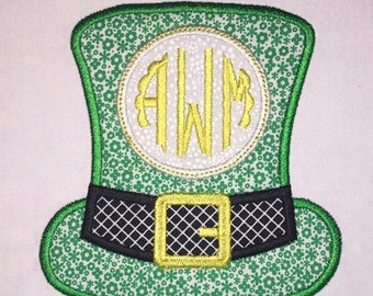 Youth St. Patrick's Day Applique Top Hat Monogram on a Short or Long Sleeve Shirt with Embroidered Personalized Name