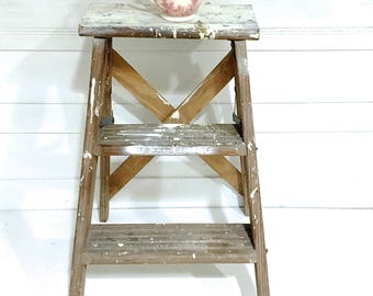Vintage Rustic Wood Ladder Farmhouse Ladder Step Ladder White