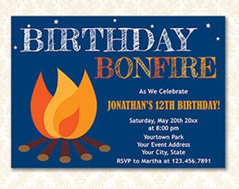 Bonfire Birthday Invitation, Printable Backyard Campfire Invites, Camp Out, Camping Party, Camp Birthday, S'mores Party, Digital Download