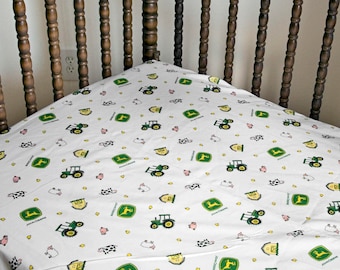 John Deere Tractor Crib Sheet with Farm Animals (Other styles available too--pink)
