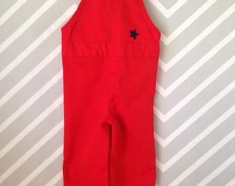 vintage bright red crisp overalls by buster brown size 18-24 months / 1-2 years