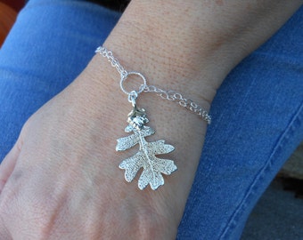 Oak Leaf Bracelet, Sterling Silver Bracelet, Silver Dipped Leaf, Adjustable Bracelet, Real Leaf,Jewelry from Nature,Silver Leaf,Fall Wedding