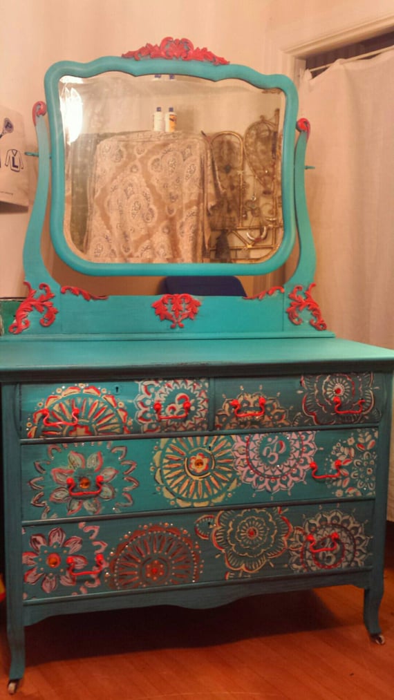 Items similar to Stunning Handpainted Boho Bohemian Chic Turquoise