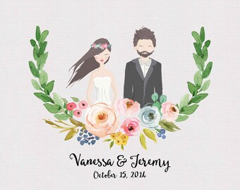 Personalized Wedding Portrait Custom Wedding Illustration Bride and Groom Custom Print Cartoon Wedding Party Wall Art Custom Wedding Gift