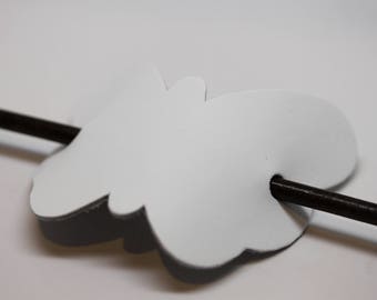 Simple and Unique: White Leather Butterfly Hair Barrette with stick. Women's Hair Accessory Made in USA!