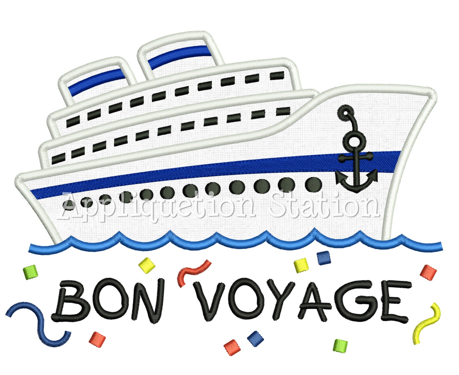Cruise Ship Bon Voyage Applique Machine Embroidery Design boat
