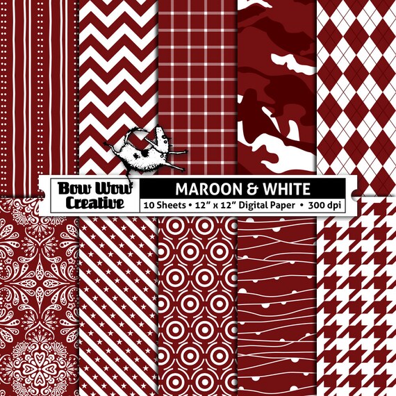 10 maroon white digital paper scrapbook paper school