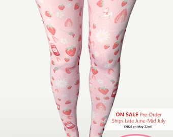 Kawaii Strawberry Tights Strawberry Stockings Sweet Lolita Tights Lamb Daisies Flowers Pastel *Made 2 Order, Month*