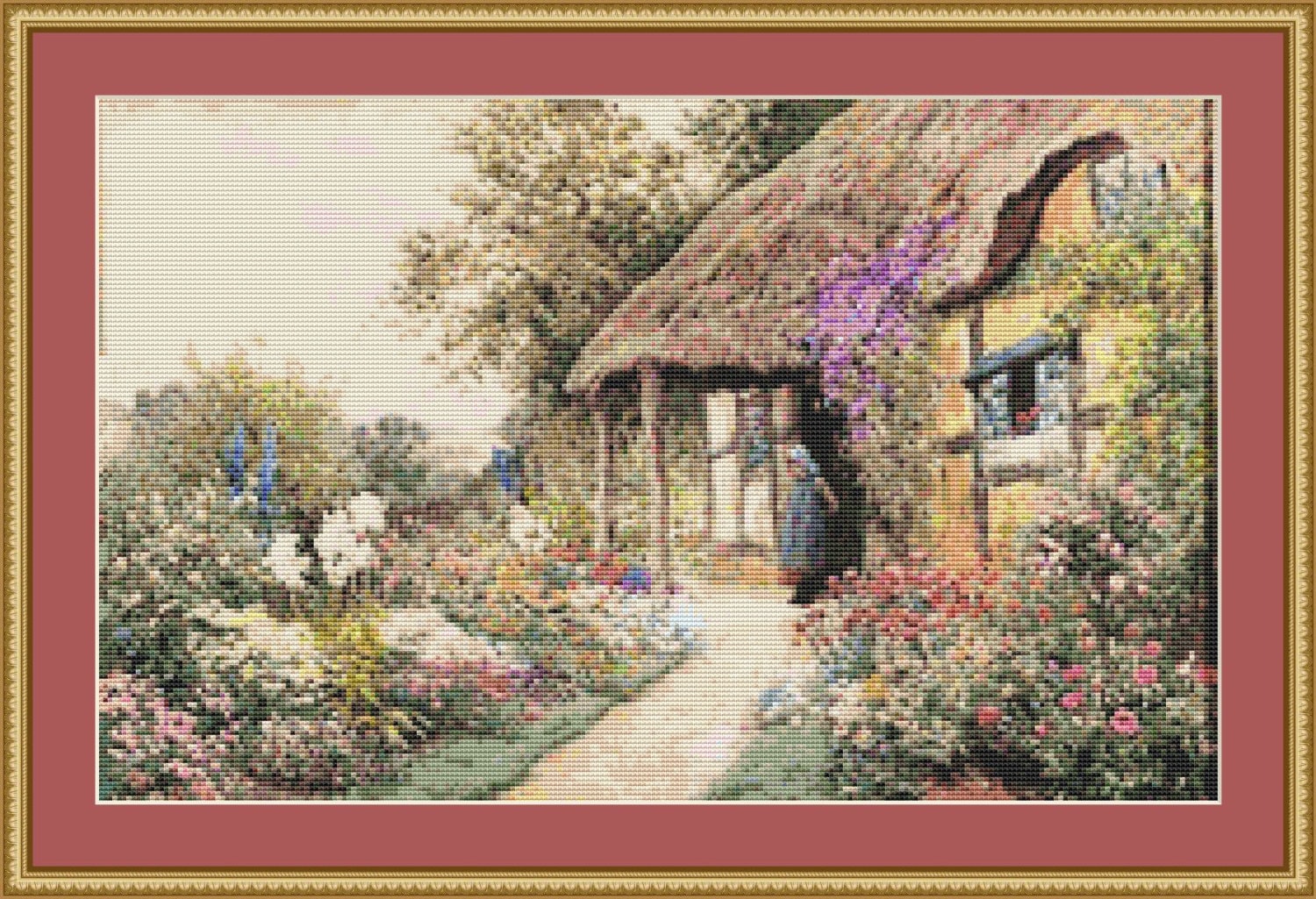 A Young Girl In A Cottage Garden Cross Stitch Pattern