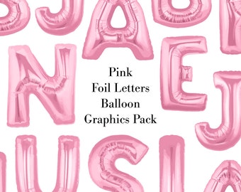 Pink Foil Balloon Letters Clip Art - Pink Letters - Balloon Party Celebration Birthday Graphics - Commercial & Personal - Instant Download