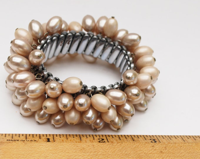 Pearl Expansion Bracelet - cha cha stretch bangle - creamy off white oblong beads