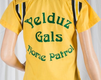 NOS 1960s Hilton bowling shirt. Betty, Yelduz Gals Horse Patrol, yellow, black, white.Retro, bowling, team, horse