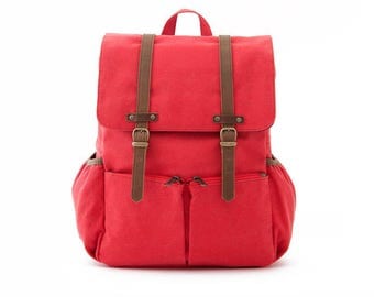 Diaper Backpack / Moms & Dads Diaper Bag / Casual Daypacks / Canvas Backpack / Red Canvas / LIGHTDAYS