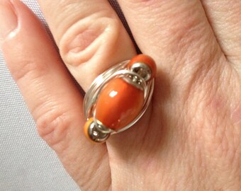 Wire Wrapped Mood Ring, Multi Bead Mood Ring, Color Changing Mood Ring, Hot Pink Mirage Mood Ring