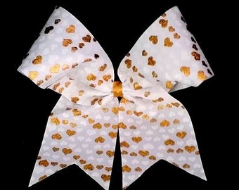 Hearts Cheer Bow..Gold Heart Cheer Bow...Cheer Bow...Gold and White Cheer Bow..Black Cheer Bow..White Cheer Bow