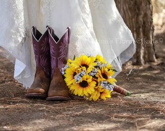 Wedding Bouquet Set / Twine Wrap Sunflower Babies Breath Daisy bouquet Flower Bouquet OR You Choose Flower/Color 15 piece Set