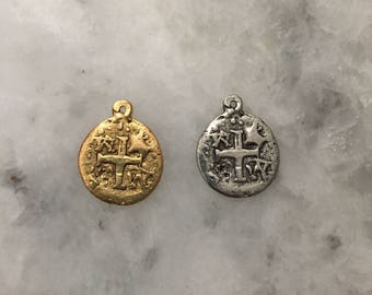 Ancient Pirate Doubloon, Gold or Silver, Charm, Replica, Pieces of Eight Coin, 2 Sided, Lead Free Pewter