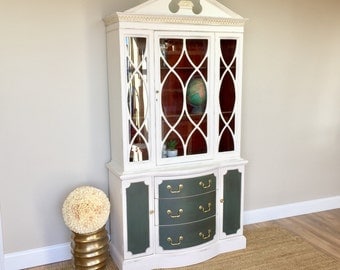 Painted China Cabinet - Federal Style Furniture - Home Bar Cabinet - Fixer Upper Decor - Distressed Furniture - Bookcase - Hutch Cabinet