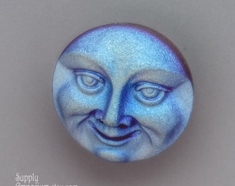 18mm Moon Face Czech Glass Button - 2817 - 18mm Light Amethyst AB Moon Face Czech Glass Button - 1 Piece - Iridescent Moon Face