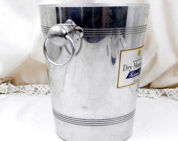 Tall Vintage French Mid Century Metal Champagne Ice Bucket / Cooler Heidsieck & Co with 2 Handles, Chateau Chic Decor, Celebration, Eparnay