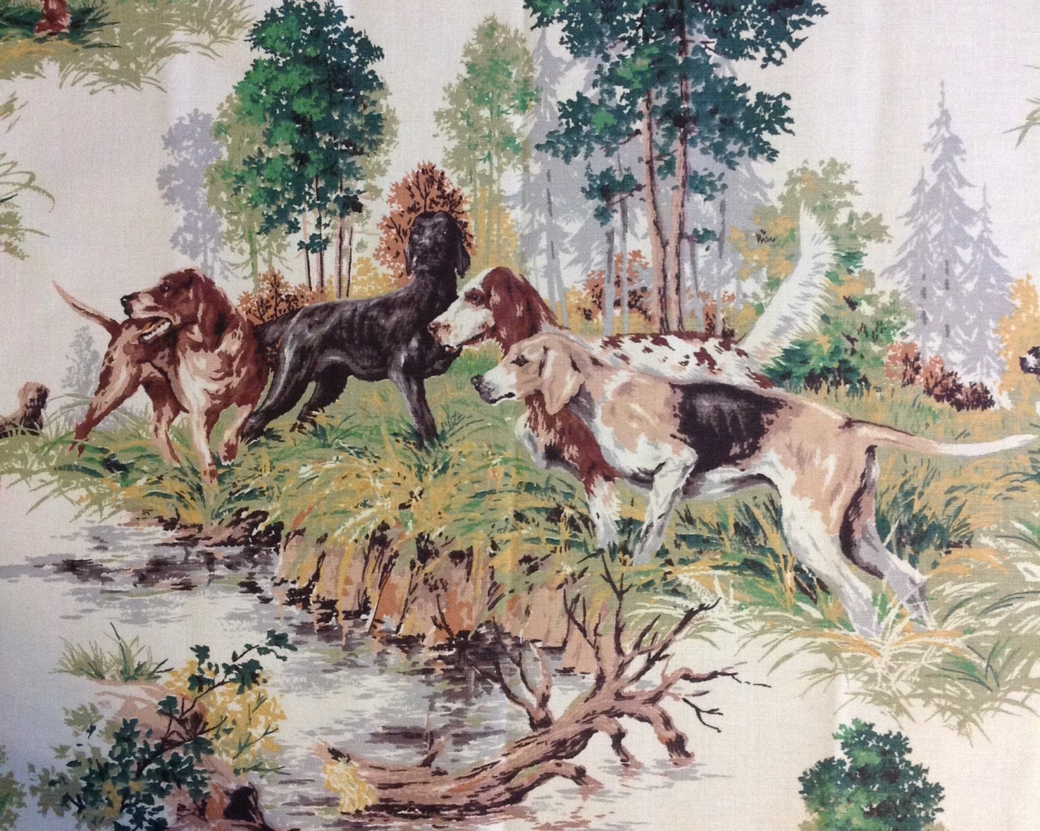 Vintage Fabric Piece Novelty Print On Cotton Canvas Hunting Bird with The Amazing  bird dog home decor for  Home