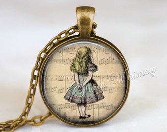 ALICE In WONDERLAND Necklace Pendant Vintage Alice In Wonderland Jewelry, Alice In Wonderland Keychain, Sheet Music