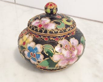 Cloissone Candle, Votive Candle, Made in China, Vintage Cloissone, Floral Cloissone, Cloissone Box, Cloissone Round Trinket Box