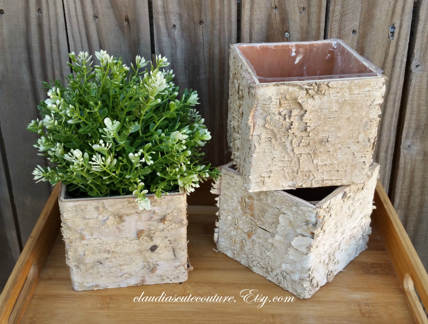 Birch bark vasesWood boxesPot planterFlower boxRustic