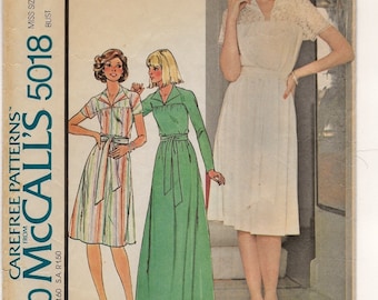A Floor or Below-Knee Length, Long or Short Sleeve, Yoked Flared A-Line Dress Sewing Pattern for Women: Size 12, Bust 34" • McCall's 5018