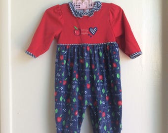 VTG HealthTex Baby Girl Romper Little Apple Red Pants Jumper Sz 12M