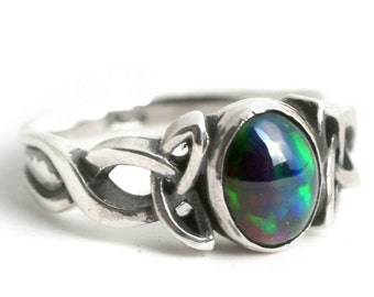 opal engagement ring sterling silver celtic knot ring opal celtic ring opal wedding - Black Opal Wedding Rings opal engagement ring sterling silver celtic knot ring opal celtic ring opal wedding - Black Opal Wedding Rings