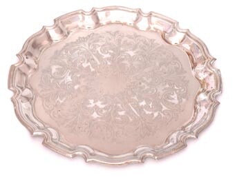 Vintage Silver Plated Tray, Round Silver Serving Tray, Silver Serving Platter, Chased Silver Plated Tray, Ornate Silver Butlers Tray